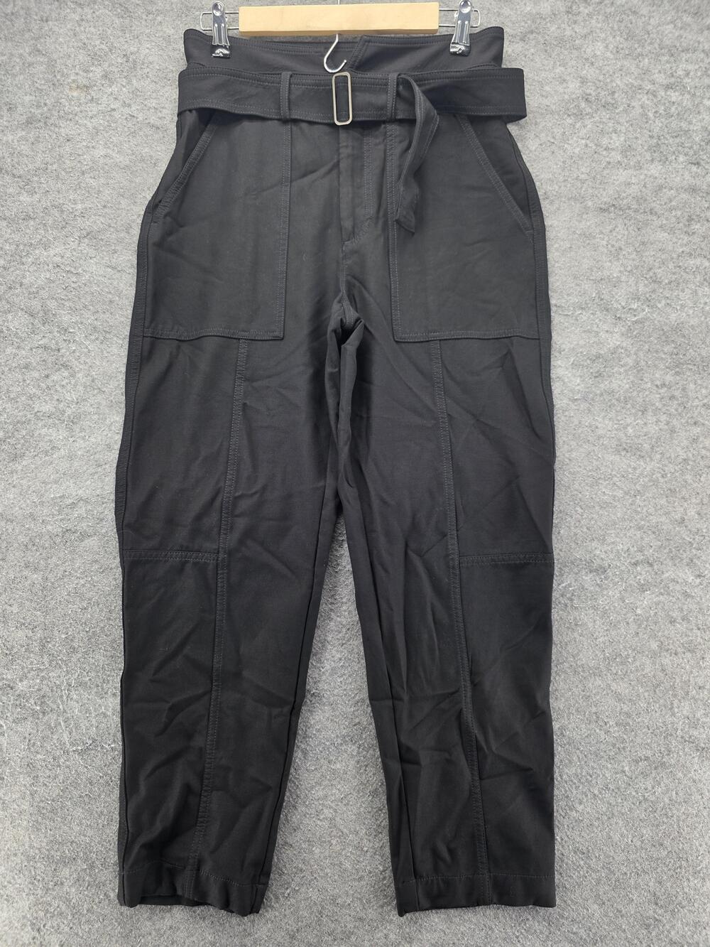 Banana Republic Pants Womens 6 Black Paperbag Knit Belted Pockets Stretch 26 In